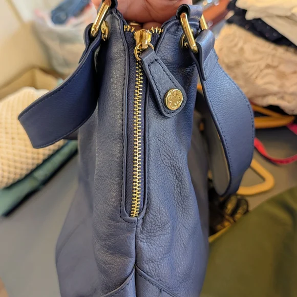 EMMA FOX Navy Genuine Leather Frame-Top Shoulder Bag Vintage-inspired Kiss-Lock - Picture 11 of 15